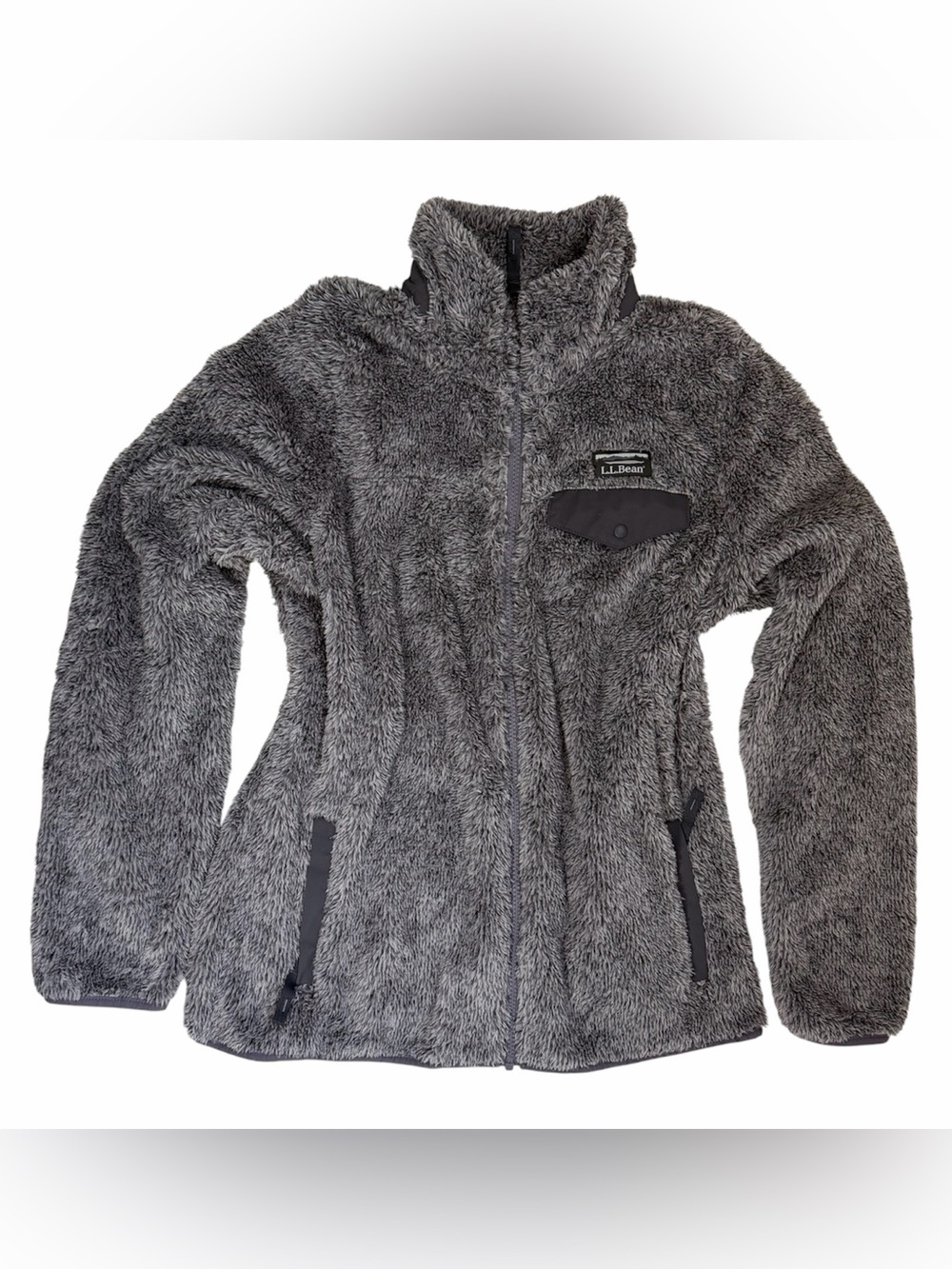 LL Bean Women Hi-Pile Fleece Sherpa Jacket Size Medium Full Zip Gray Outdoors